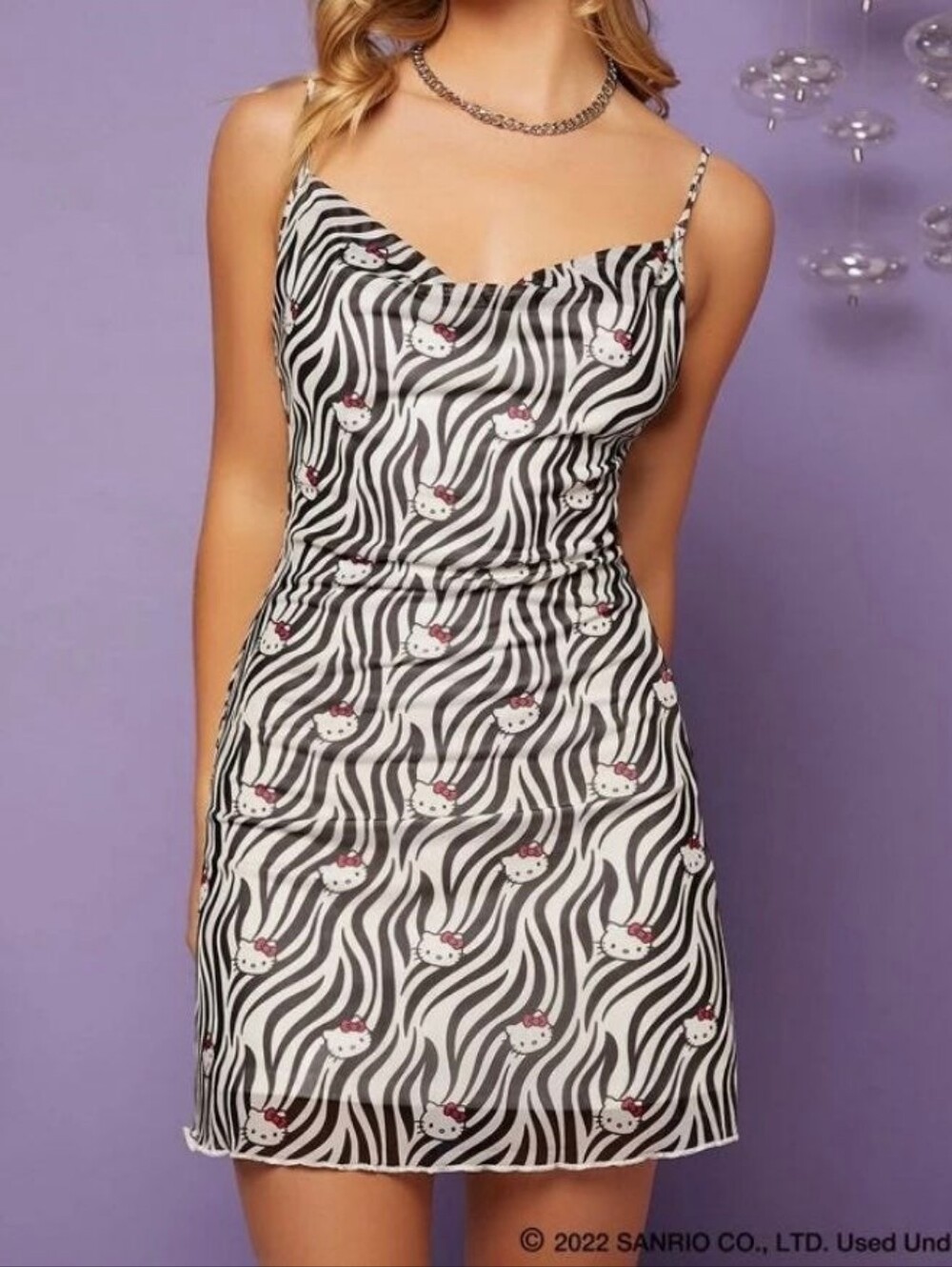 Hello Kitty Black and White Zebra Print Slip Dress